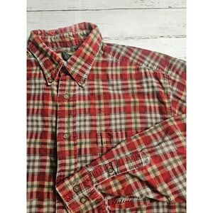 Naturalife Mens Large Red Plaid Corduroy Button Down Shirt Long Sleeve Cotton